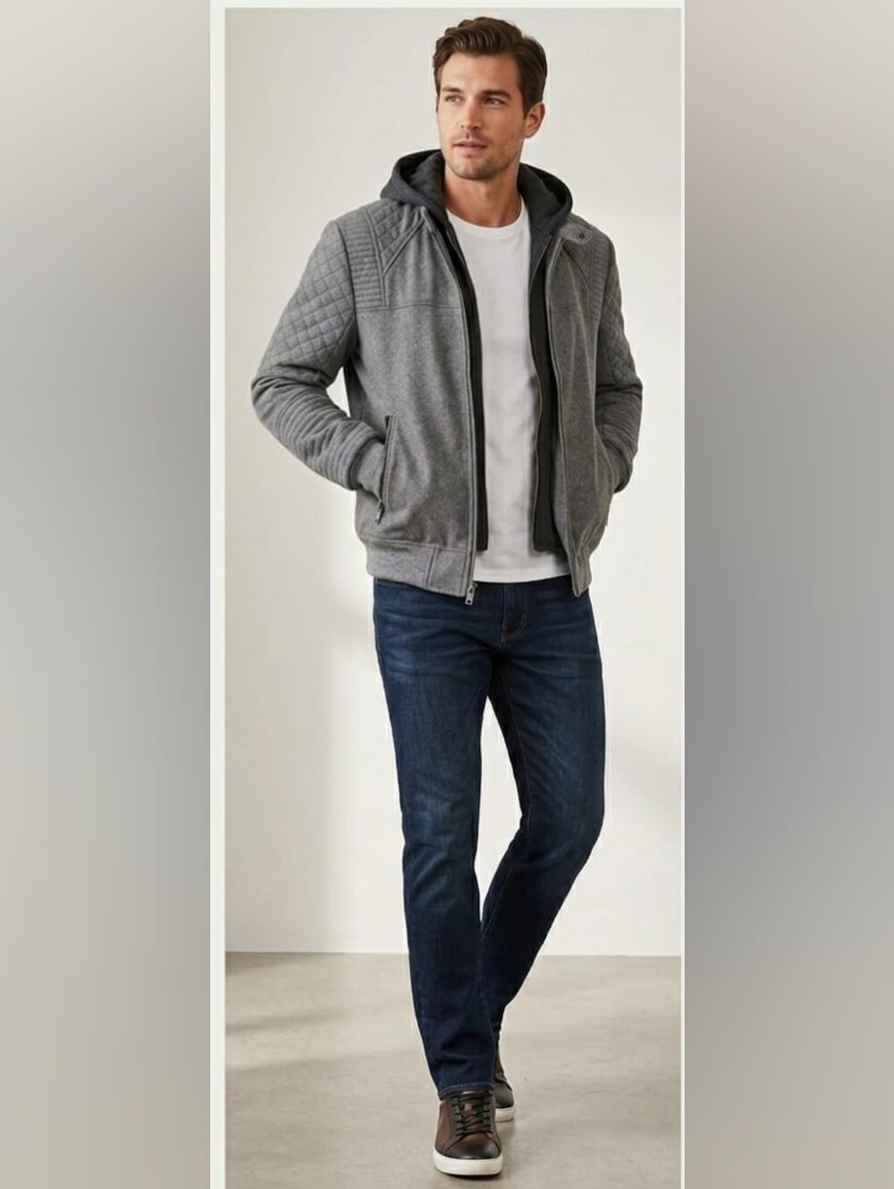 NWT Express Quilted Detail Gray Zip-Up Jacket